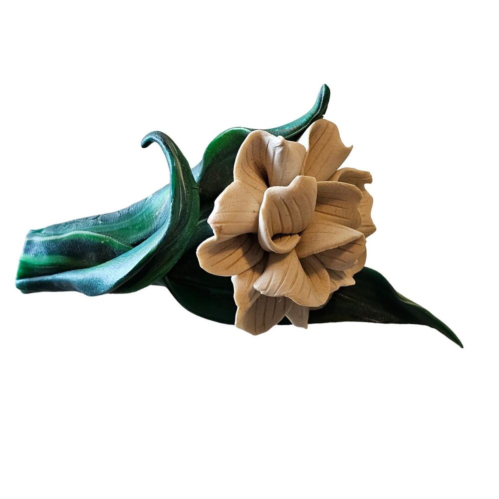 Vintage Artisan Clay Magnolia Flower Brooch